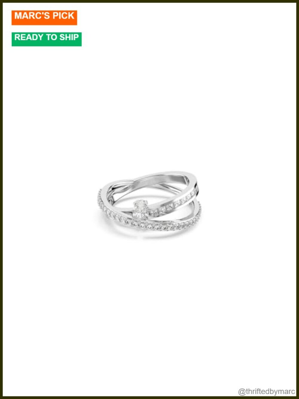 Swarovski Hyperbola Ring Mixed Cuts Rhodium Plated Statement Ring Size 8